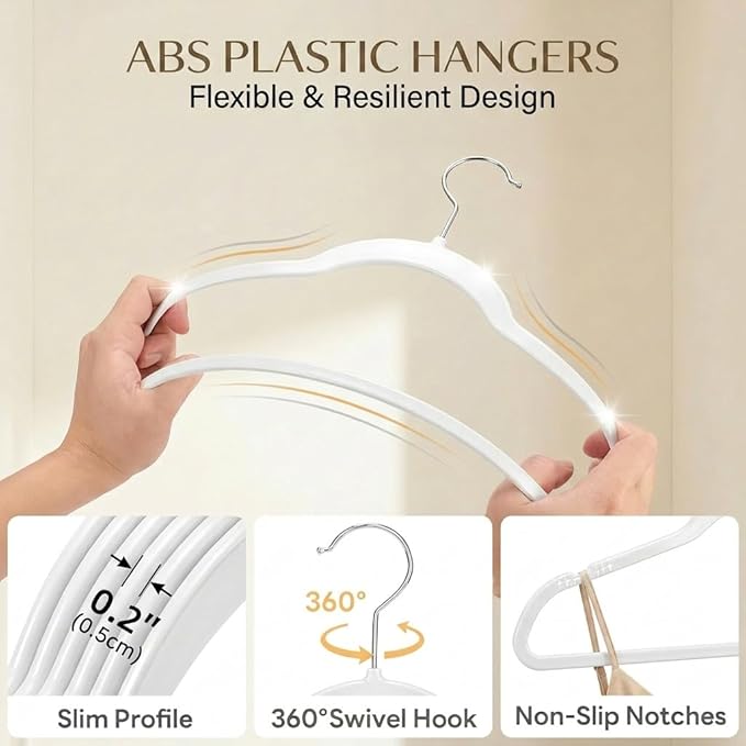 SMARTOR Plastic Hangers 20 Pack - Thin and Slim Design for Space Saving Organizer - Durable & Heavy Duty Closet Organizers and Storage with 360 Swivel Hooks, Non Slip Notches for Straps - White