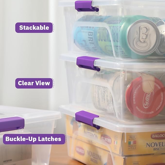 Plastic Storage Containers Clear Craft Storage Bins with Grey Handle,Organizer Box with Durable Lids Stackable Containers for Organizing Craft and Tools (4 Pack-10 Quart Purple)