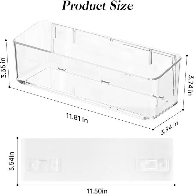 PAVSTINE 2 Pcs Clear Shower Shelf, Large Bathroom Wall Mounted Shower Caddy, No Drill Self Adhesive Bathroom Organizer with Self Adhesive Tape