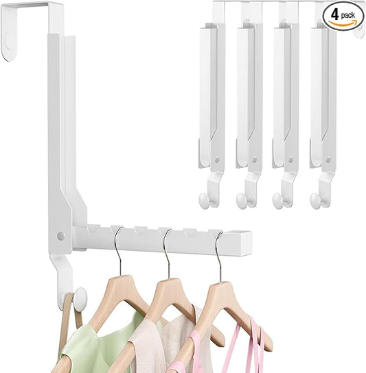 4 Pack Over The Door Hanger Foldable Over The Door Hooks，Rust-Resistant Overdoor Hanger Hook for Laundry (Clothes Drying Rack)&Bathroom (Towel Rack) Small Portable,White