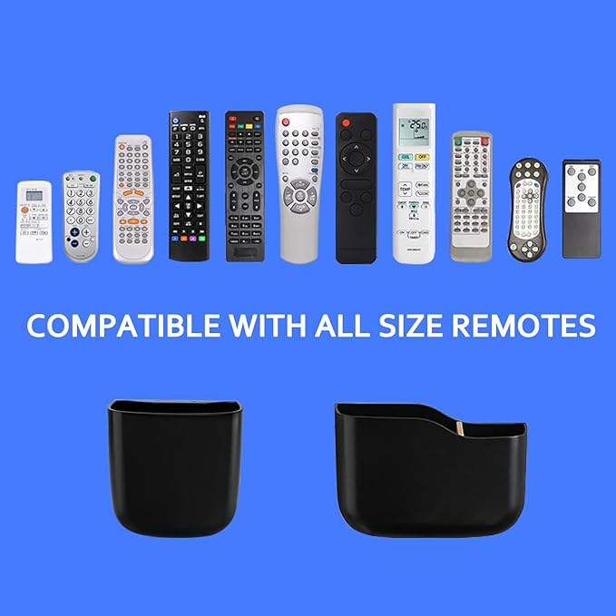 Remote Holder Wall Mount TV FAN Remote Control Holder Bedside Caddy Wall Organizer Phone Holder for Office Adhesive Media Player Controller Holder Box Tray Home Desk Nightstand 1 BIG 1 SMALL BLACK