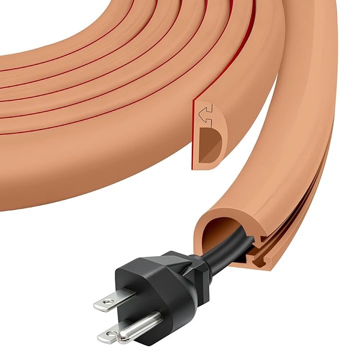 Wall Cord Hider, Flexible Self-Adhesive Wire Cover, Side-Open Cable Raceway for Cords on Wall, Cord Concealer for Mounted TV, Home Theater & Office (Light Brown, Regular-118inch)