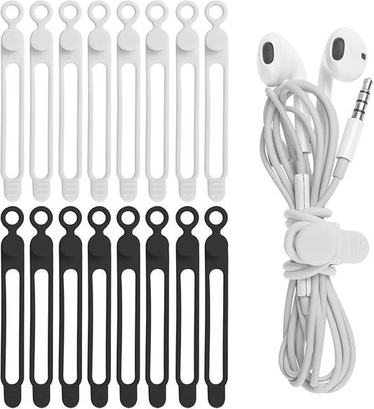 16Pcs 4.2" Silicone Cable Ties Cord Organizer for Cable Management, Reusable Cable Organizer Electronic Accessories in Home,Office,Kitchen,School,Travel(Black*8 & White*8)