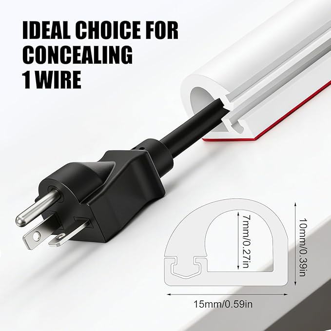 Wall Cord Hider, Flexible Self-Adhesive Wire Cover, Side-Open Cable Raceway for Cords on Wall, Cord Concealer for Mounted TV, Home Theater & Office White