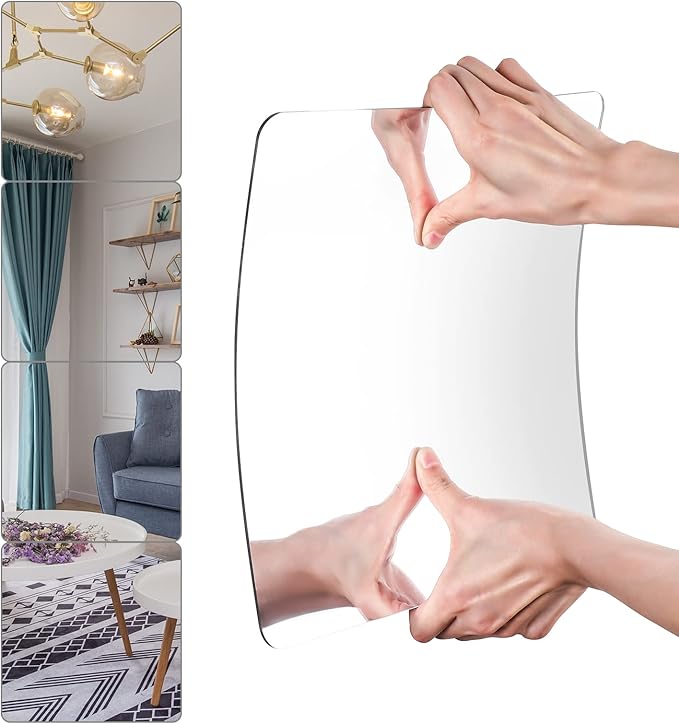 JEOYOO Wall Mirror Full Length, on Door Mirrors, Cheap Mirror Acrylic, shatterproof Gym Mirrors for Home Gym, 8"X8"-4 Pcs, Workout Non Glass Mirrors for Bedroom, Over Door Mirror Kids