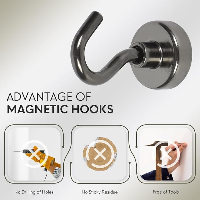 Neosmuk Magnetic Hooks, Heavy Duty 30lb+ Strong Magnet Hook for Cruise Cabins, Cruise Essentials 2026 for Hanging, Metal Wall Refrigerator Hangers (Gunmetal, 10 Pack)