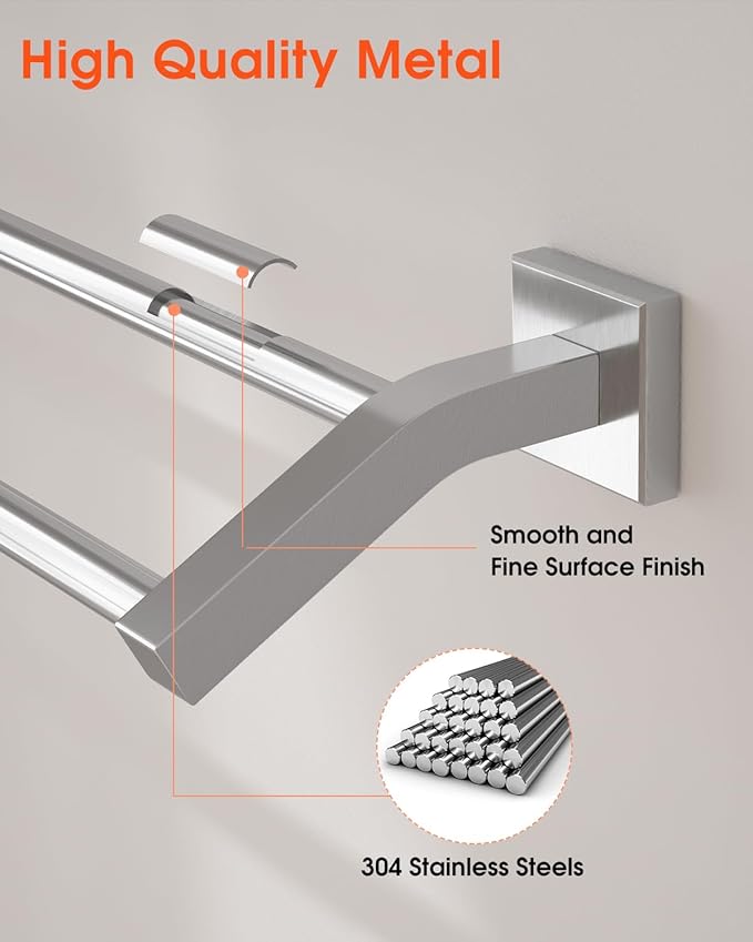 Alise Bath Double Towel Bars Towel Racks for Bathroom,28 Inch Wall Mount Towel Holder Heavy Duty SUS304 Stainless Steel Towel Hanger Towel Rail,Brushed Nickel