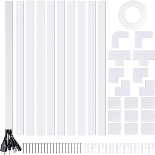 157in Cord Hider Kit, Cord Covers for Wires on Wall, Cable Hider Cord Organizer, Wire Hiders for TV on Wall, Cord Concealer, Cable Cover Wall Wire Management, 10X L15.7 W0.96 H0.58in, White
