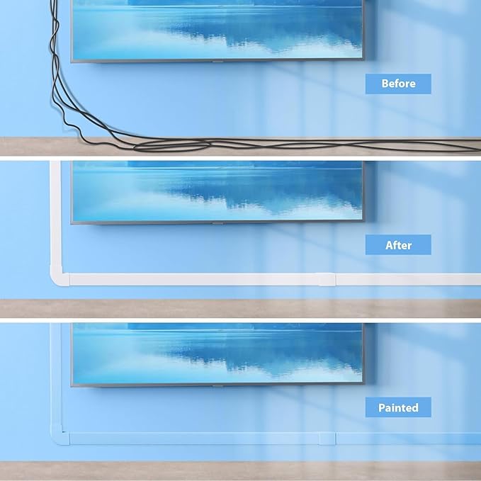120in Cord Hider Wall, Cable Management Kit to Hide 3-5 Cords, Cord Organizer Wall, TV Cable Hider Wire Hider for Wall Hide Cords Wall Mounted TV, Cable Raceway White 8 x L15in, W1.2in H0.65in