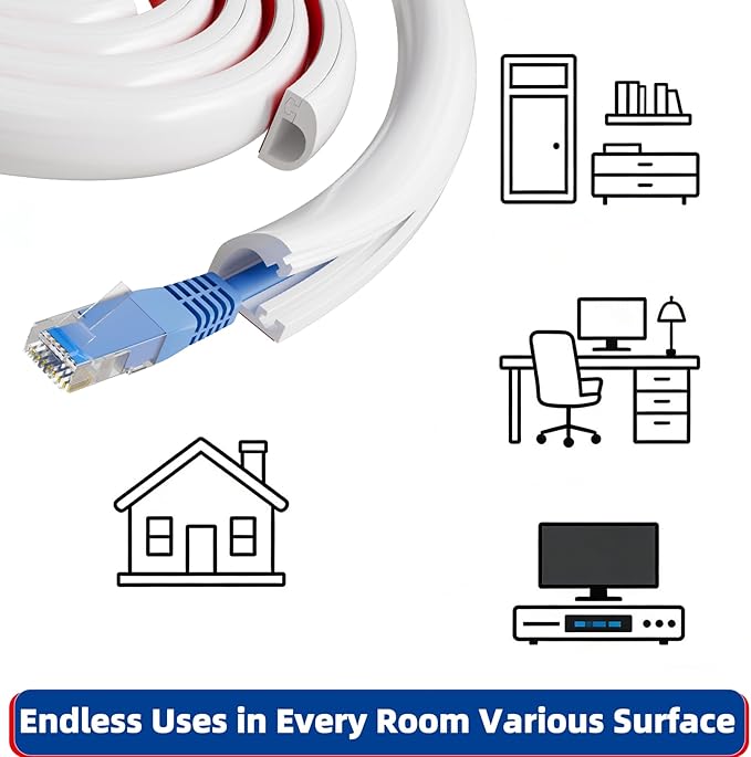 39" Side Buckle Cable Hider for 1 Cords,Extension Cord Covers for Wires On Wall,Adhesive Cord Hider for Wall Mount Tv,Wire Channel for Cable Concealer,Cable Raceway Home & Office,White