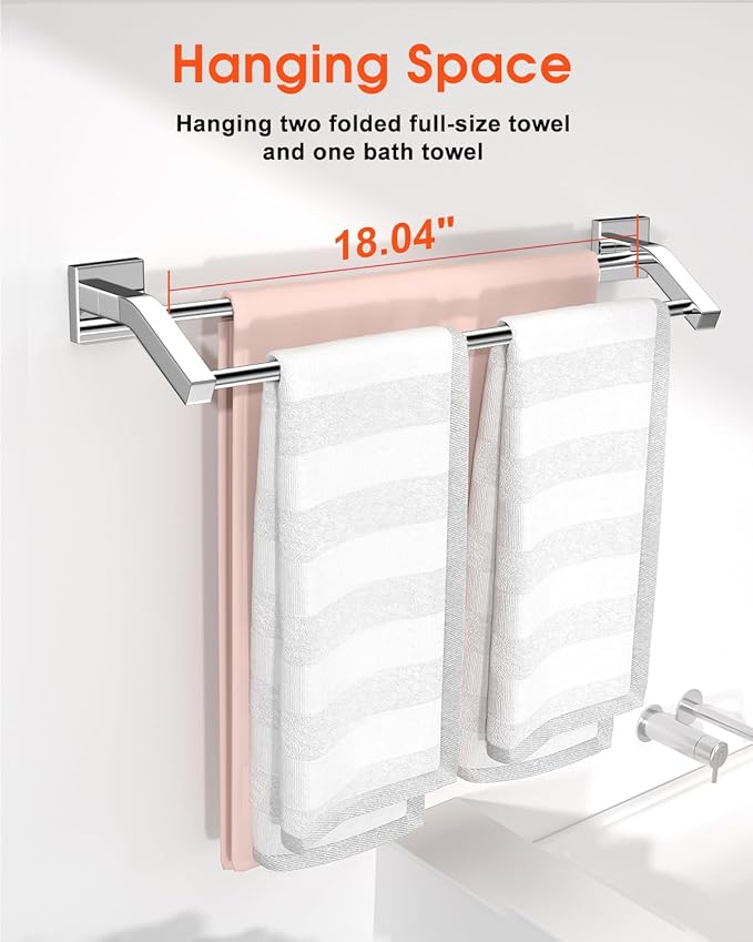 Alise Bath Double Towel Bars,Towel Holder Towel Racks for Bathroom Lavatory,20 Inch SUS304 Stainless Steel Towel Hanger Towel Rail Wall Mount, Polished Chrome