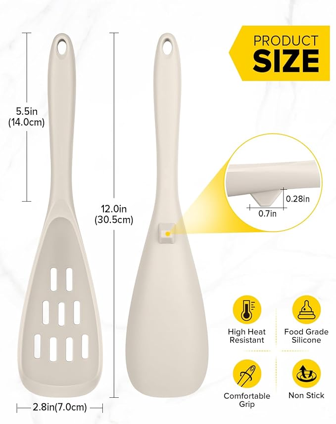 Pack of 2 Cooking Spoons for Non Stick Cookware, Multifunction Spatula Spoon BPA-Free, One-Piece Design, Suitable for Scooping, Scraping, Serving and Mixing(KHAKI)