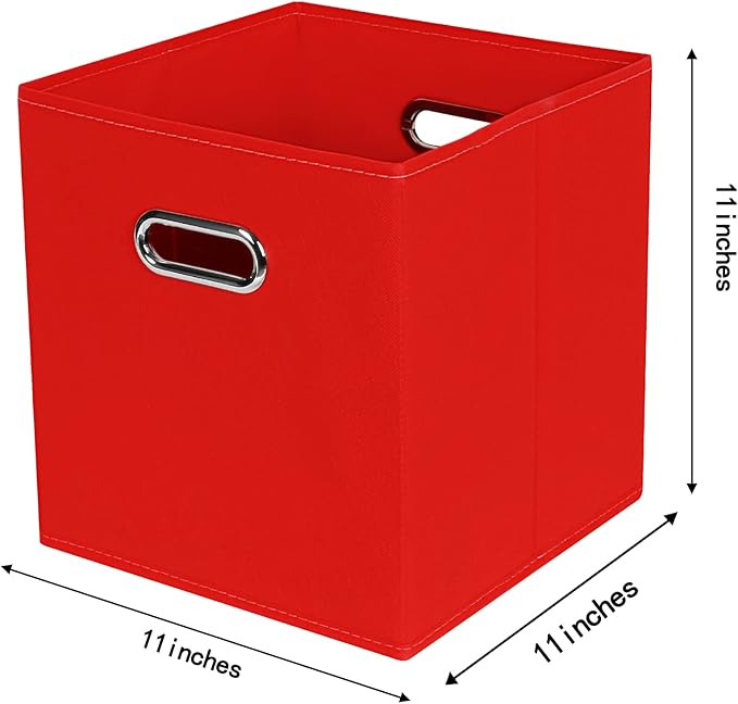 STOREONE Fabric Storage Bins Cubes Baskets Containers-(11X11X11) with Dual Handles for Shelf Closet, Nursery Home ， Bedroom Organizers, Foldable Set of 8 (Red)