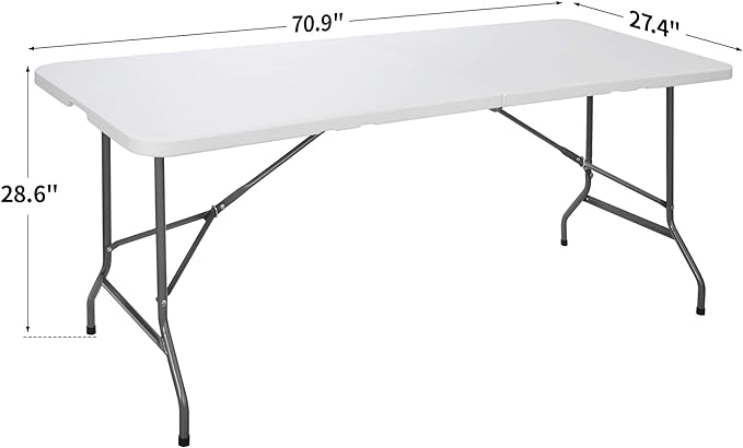 ZENY 6ft Folding Table, Portable Picnic Table, Plastic Table for Indoor Outdoor Picnic, Party, Camping, Heavy Duty Fold-up Table with Handle, White