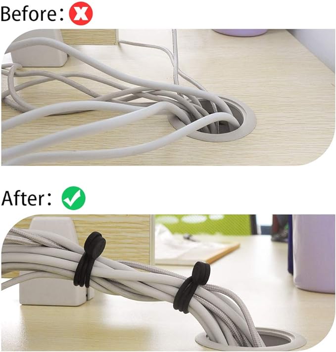 SMART&COOL Reusable Silicone Magnetic Cable Ties for Bundling and Organizing, Holding Stuff, Book Markers, Fridge Magnets, Assorted Color, 7.16'' (10-Pack, Black)