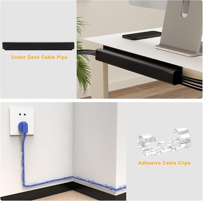 494 PCS Cable Management Kit - 4 Cable Sleeve Split, 2 Cable Organizer, 130 Adhesive Cable Clip, 6 Cable Holder, 2 Roll Cable Organizer Strap, 300 Cable Tie with 50 Mount, for Computer TV Under Desk