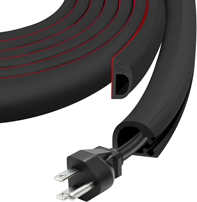 Wall Cord Hider, Flexible Self-Adhesive Wire Cover, Side-Open Cable Raceway for Cords on Wall, Cord Concealer for Mounted TV, Home Theater & Office (Black, Regular-118inch)
