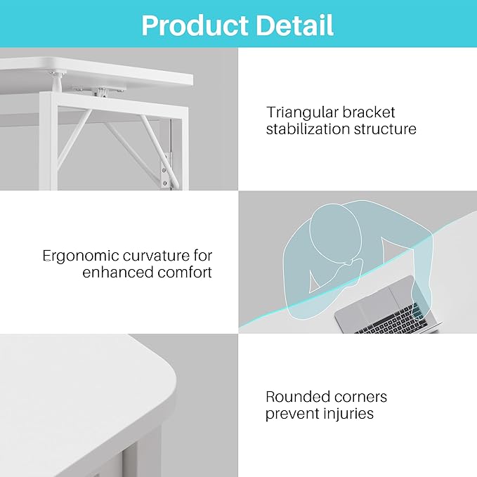 JOYMOOP White Folding Desk - 40", No Assembly Middle Size Foldable Desk for Home, Office, Wooden Top Folding Computer Desk for Working, Writing, Studying