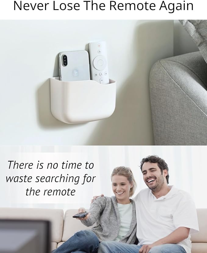 LINFIDITE 2 Pack TV Remote Holder Wall Mount Remote Control Holder for Bed Universal Bedside Wall Remote Holder Caddy Organizer Hole-Free Remote Control Holder (For 2 Or 3 Remote Controls–White