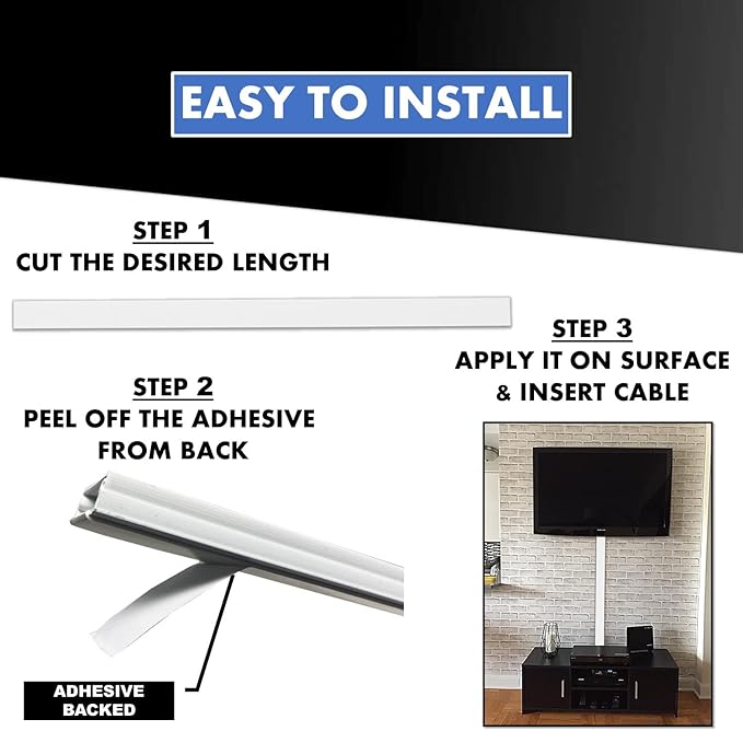 Kable Kontrol Cord Cover Cable Raceway Kit, 144”in Cable Cover Channel, Paintable Self-Adhesive Cable Management Wire Concealer, Cord Hider for Wall Mounted Tv, 1.25” W x 0.43” H – 10 Pcs – White