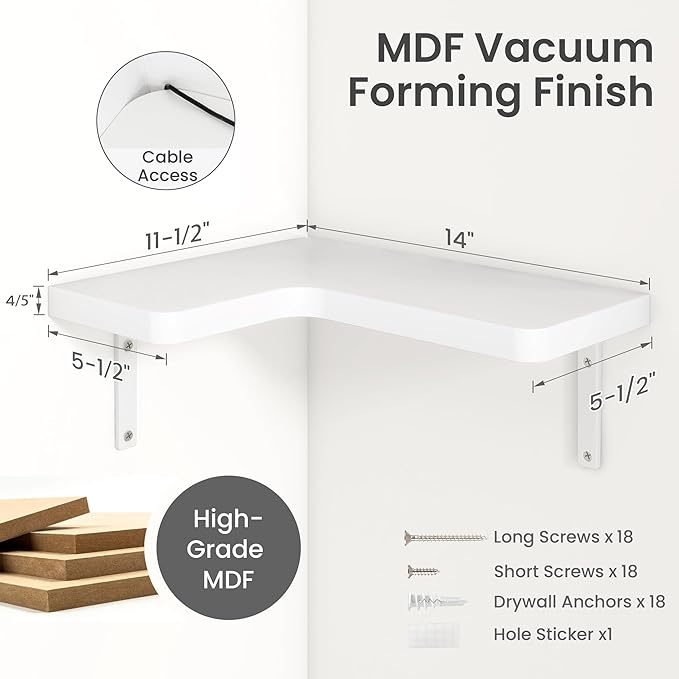 Venusmiles Corner Floating Shelves Set of 4, Wall Mounted L-Shaped Storage - Maximize Unused Corner Space in Bathroom, Kitchen, Bedroom, Office, Pearl White