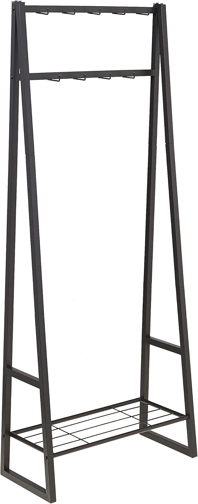 Amazon Basics 9 Hooks Coat Rack, Freestanding Entryway Shoe Bench with Metal 1-Tier Storage Shelf, Space Saving for Hallway and Bedroom, 13" D x 27.6" W x 69" H, Black