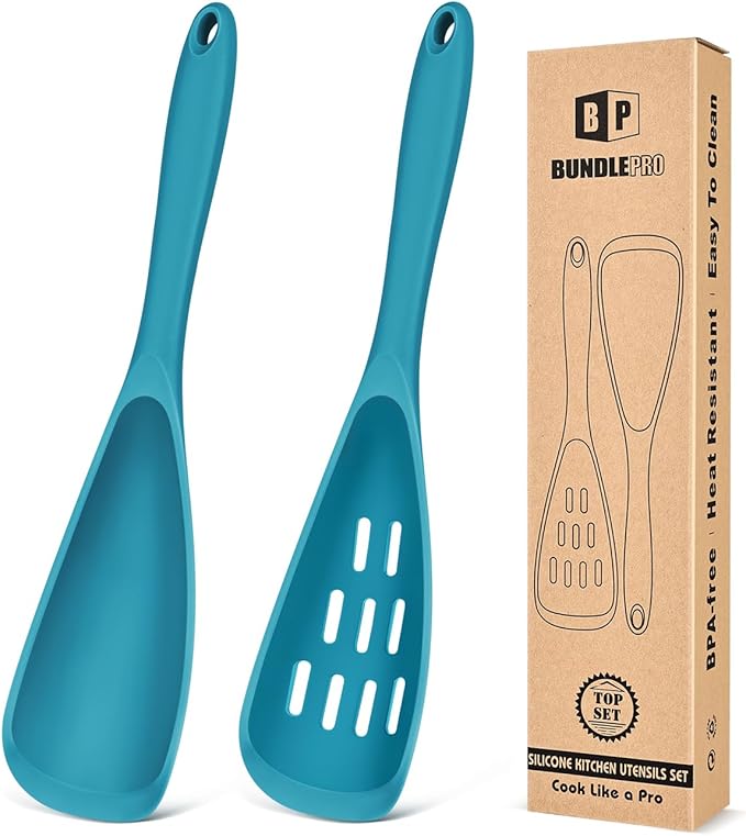 Pack of 2 Cooking Spoons for Non Stick Cookware, Multifunction Spatula Spoon BPA-Free, One-Piece Design, Suitable for Scooping, Scraping, Serving and Mixing(BLUE)