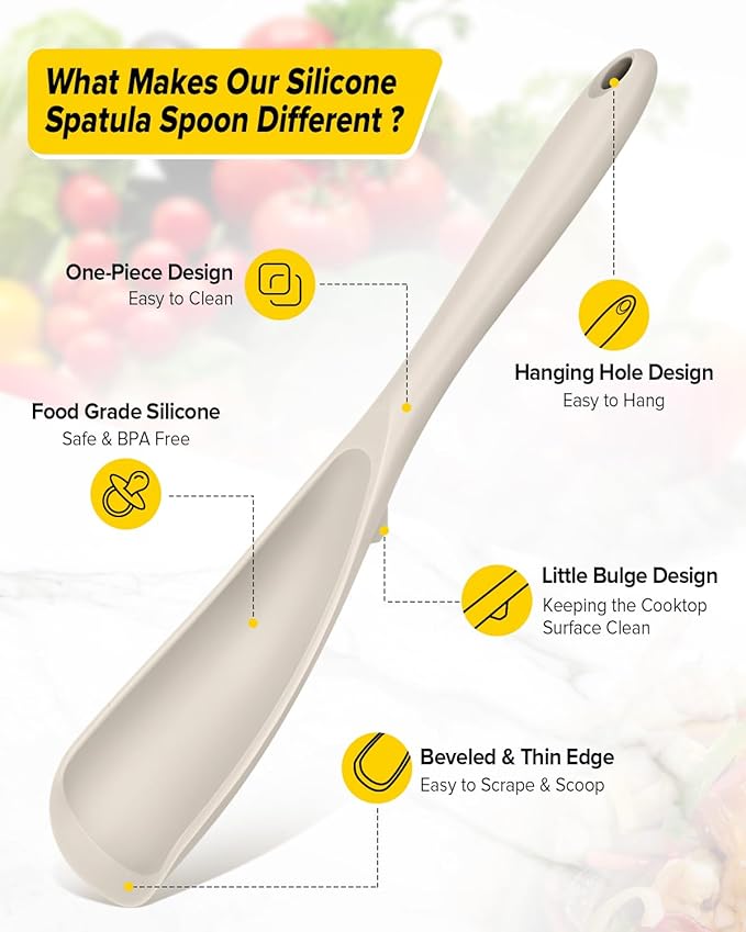 Pack of 2 Cooking Spoons for Non Stick Cookware, Multifunction Spatula Spoon BPA-Free, One-Piece Design, Suitable for Scooping, Scraping, Serving and Mixing(KHAKI)