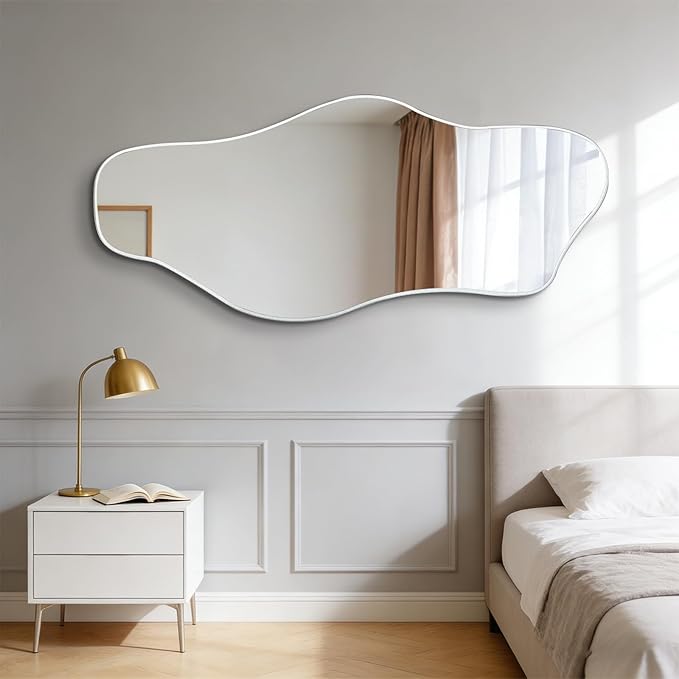 Irregular Frameless Mirror, 54.5"x24" Asymmetrical Tempered Glass Mirror, Modern Silver Organic Wall Mirrors for Living Room Bedroom Hallway Entryway, Horizontal or Vertical Hanging