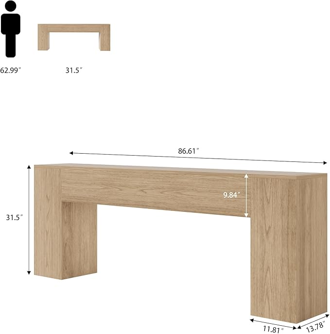 Epecoya 86-Inch Oak Console Table for Living Room, Farmhouse Extra Long Entryway Table, Wood Sofa Table Behind Couch for Hallway, Entry Way, Entrance, Light Oak