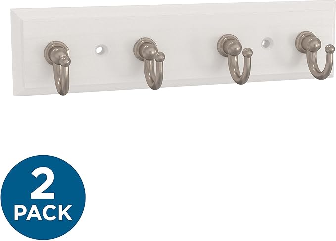 Franklin Brass Key Tidy (2-Pack) Pure White Key Holder 7' Wall Mount Small Item Rack 4 Hooks for Wall, Hallway, Entry Keychain Rail Organizer B46711K-PMN-R2