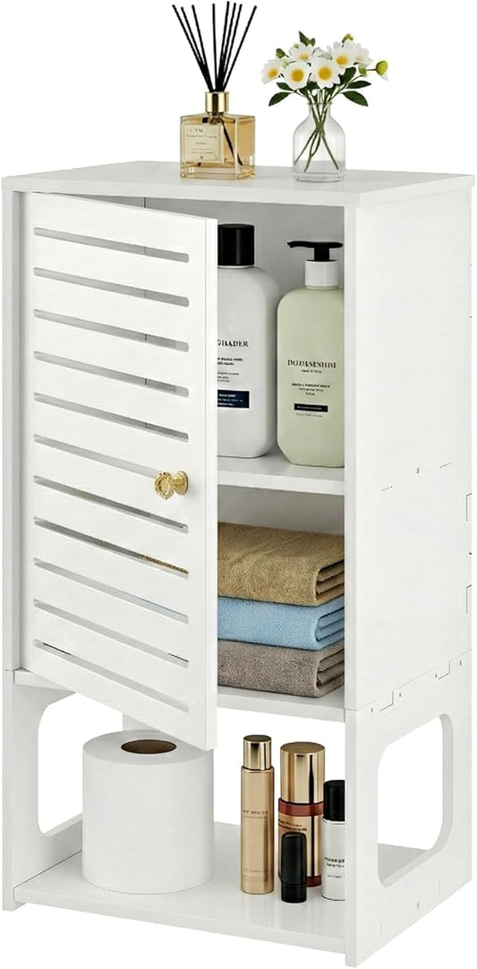 4-Tier Wall Bathroom Storage, White Cabinet with Door & Open Shelf, Space-Saving Organizer for Bathroom, Kitchen, Entryway (7.9" D x 11.8" W x 22.4" H)