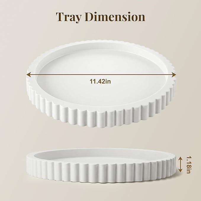 Decorative Tray for Coffee Table, 11.4" Modern Minimalist Wooden Round Decor Tray for Kitchen, Living Room, Home Decor, Tv Stand, Bathroom Sink, Entryway, White Color