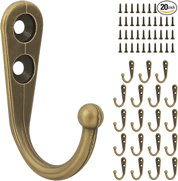 20 Pcs Key Hooks Coat Hooks for Hanging, Key Holder, Wall Mount Hook with Stainless Steel Metal Screws, Command Hooks Utility Hangers for Key, Hat, Cup, Coat, Picture (Bronze)