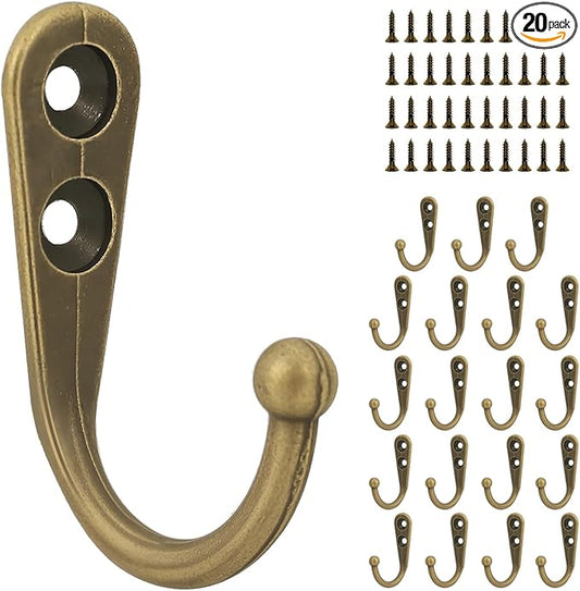 20 Pcs Key Hooks Coat Hooks for Hanging, Key Holder, Wall Mount Hook with Stainless Steel Metal Screws, Command Hooks Utility Hangers for Key, Hat, Cup, Coat, Picture (Bronze)