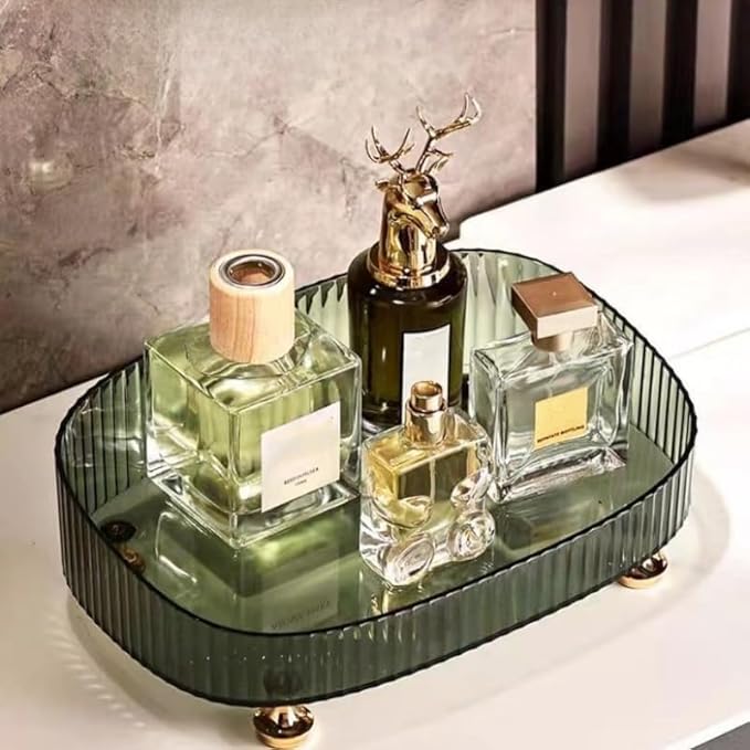 CESTATIVO Makeup Perfume Organizer, Bathroom Vanity Tray, Decorative Dresser Tray, Countertop Organizer Tray for Cosmetics, Dark Green