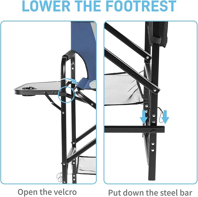 Outvita 2 Piece 31" Tall Directors Chair Height Seat Folding with Side Table Storage Bag, Support for 300Lbs Portable Makeup Artist Chair with Bar Height(Blue/Grey)