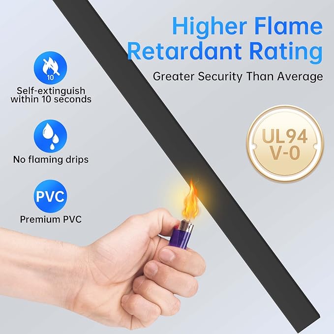 142in Black Cord Hider, Delamu Black Cord Covers for Wires on Wall, One-Cord Wire Cover, Snap-on Design Cable Hider for Corner-Mounted TVs, Easy Set up Cable Cover Raceway, L15.7 W0.59 H0.4in