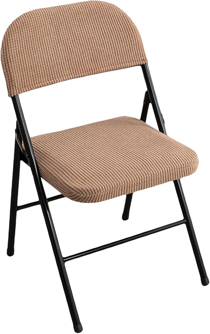 Dust-Proof Folding Chair Covers 2 Piece Set Backrest & Seat Cushion Cover for Office Meeting，Household，Computer，Party (Khaki, One Size)