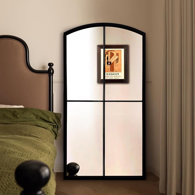 WAMIRRO Full Length Window Mirror,Black Arched Floor Grid Wall Mounted Mirrors for Fireplace/Entryway/Hallway/Living Room 28"X53"