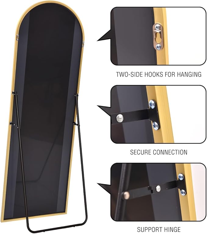 ITSRG Floor Mirror, Full Length Mirror with Stand, Arched Wall Mirror, 27"x71"Mirror Full Length, Gold Floor Mirror Freestanding, Wall Mounted Mirror for Bedroom Living Room, Gold