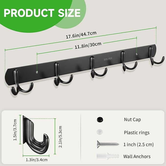 SOLVEX Coat Rack Wall Mount,2 Pack Coat Hooks Wall Mount, Hat Rack Key Holder Bag Hanger for Wall,Wall Hooks for Hanging,Purse Hanger Towel Hooks for Bathroom SP-60303-N