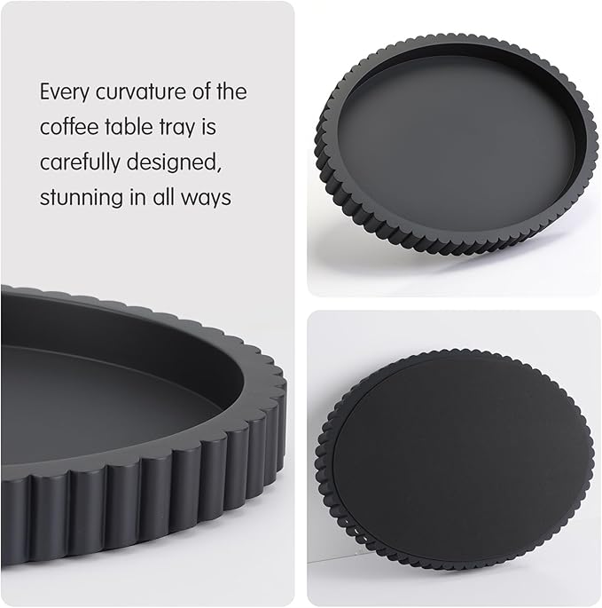 Yalikop Oval Concrete Decorative Tray for Coffee Table Decoration 15" Modern Black Table Centerpieces Decorative Ottoman Tray for Serve Home Decoration Accent Bandejas Decorativas Gift