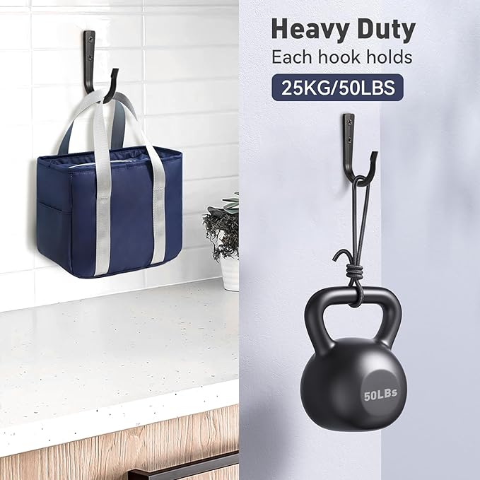 5Pcs Large Size Heavy Duty Wall Hooks, Coat Hooks, Wall Hooks for Hanging Pans, Backpacks, Coats, Garage Items (Black)