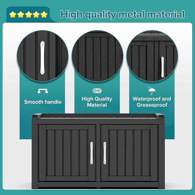 DRATO Indoor Outdoor Shoe Storage Cabinet, Waterproof Shoe Cabinet with Adjustable Shelves, Multifunctional Resin Storage Bench for Entryway, Foyer, Hallway (Black, Duble Doors)