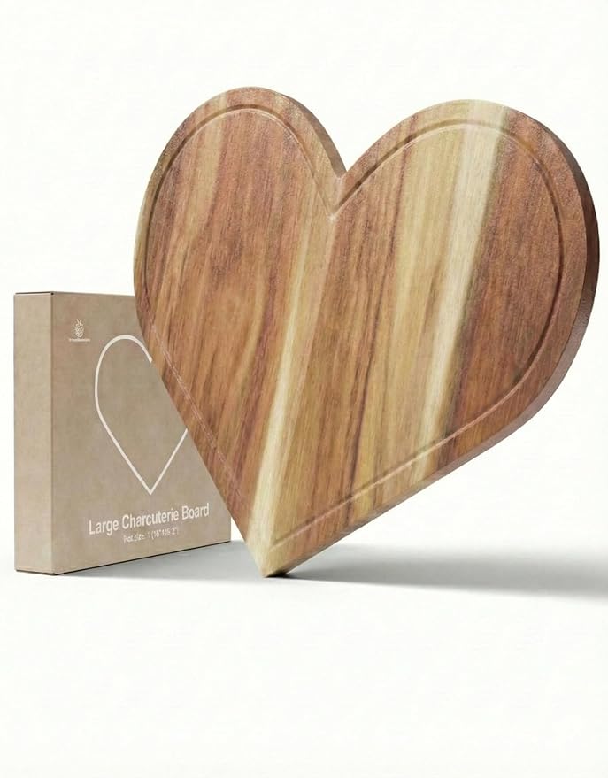 Heart Charcuterie Board 16 x 13.2 Inches - Acacia Wood Cutting Board, Heart Shaped Serving Tray - Mother’s Day Gifts for Mom, Wife, Grandma, Birthday Gifts for Mother & Grandmother