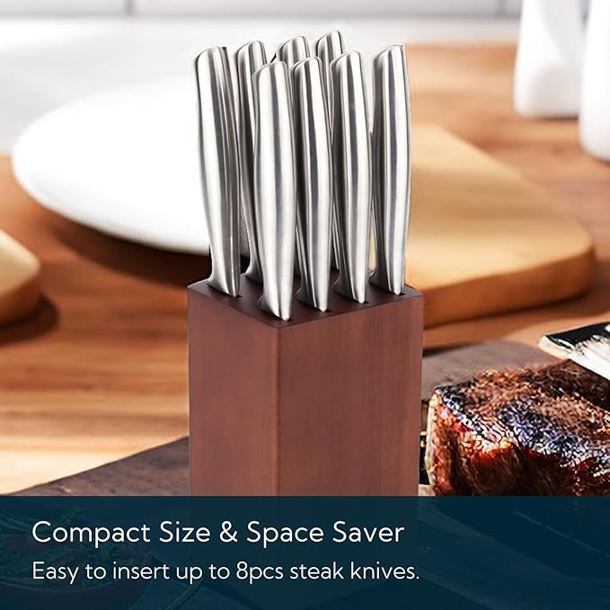 5.5“ Steak Knife Block Holder without Knives with 8 Slots - Wooden Steak Knife Storage Block only - Space Saver-Compact Design Steak Knives Organizer -by KITCHENDAO