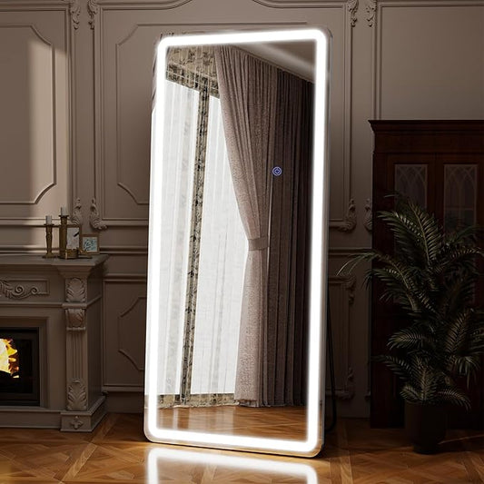 71"x26" LED Full Length Mirror – Standing Floor Mirror with Dimmable Lights 3 Color Modes – Adjustable Brightness, Wall-Mount or Lean for Barber, Fitness Center, Dressing Room, Vanity