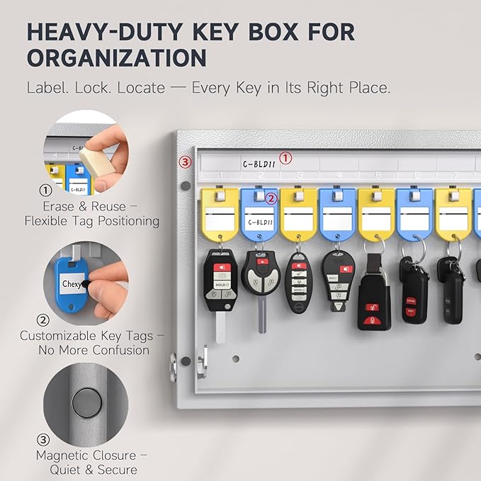 WeHere 16 Key Lock Box, Key Cabinet with Key Management App (Track Key Borrow/Return), 3-Digit Combination Lock & Backup Key, Wall Mount Key Holder Organizer Box for Home, Small Office, Rental