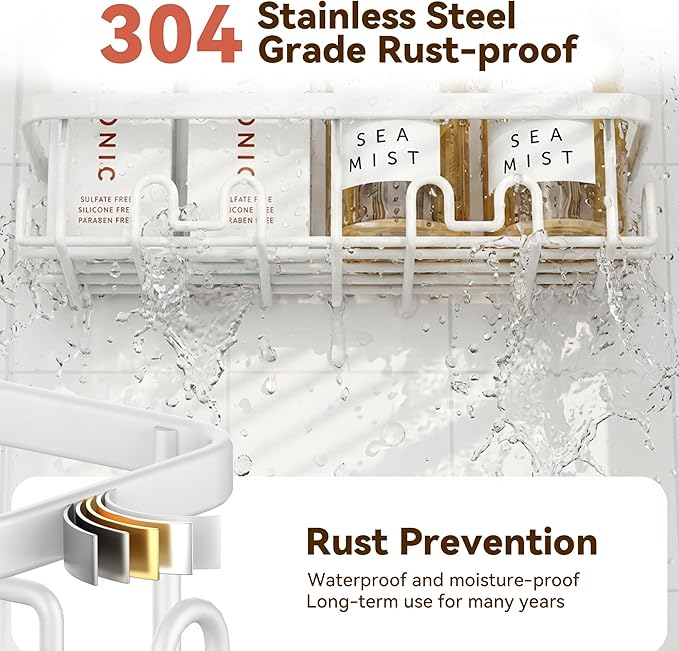 YASONIC Shower Caddy Adhesive 5-Pack, Rustproof Shower Organizer with Holder, No Drilling Shower Shelves for Inside Shower, Large Capacity Bathroom Organizers and Storage for Home & Renters, White